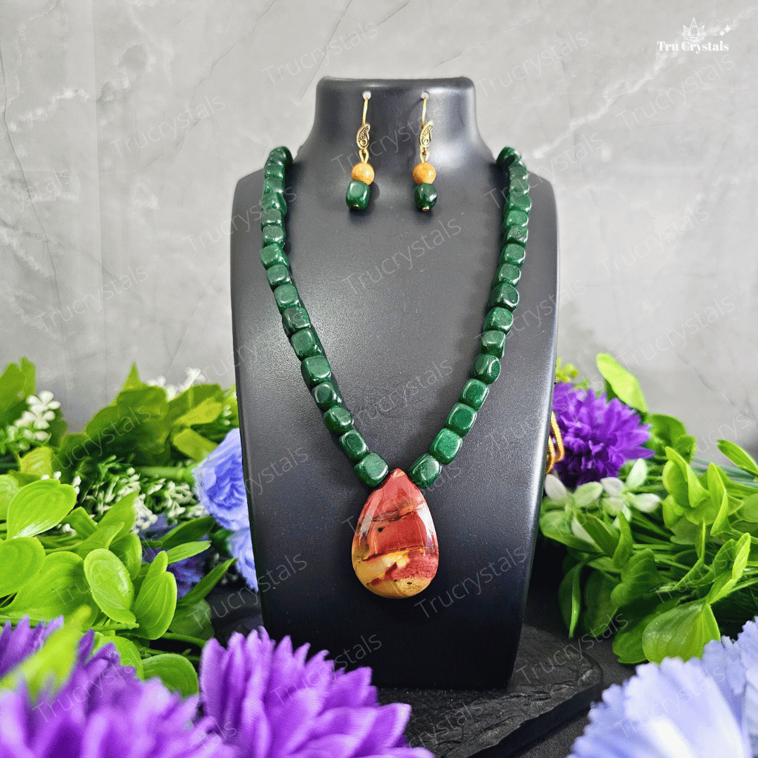 Green Jade & Mookite Jasper Necklace