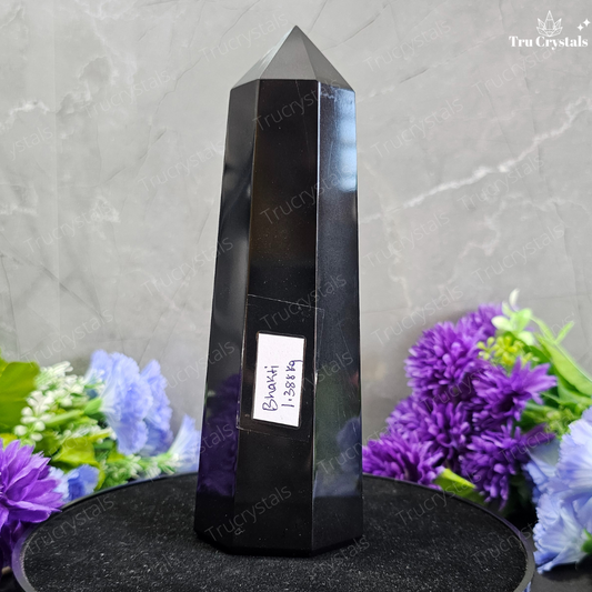 Jumbo Black Obsidian Tower|Protection & Grounding| Bhakti (1.388Kgs)