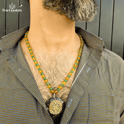 Citrine & Green Aventurine Men's Necklace  – Prosperity, Success & Manifestation