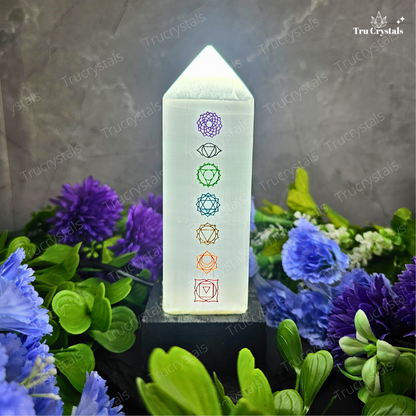 Selenite 7 Chakra Lamp (7 Chakra Engraved)