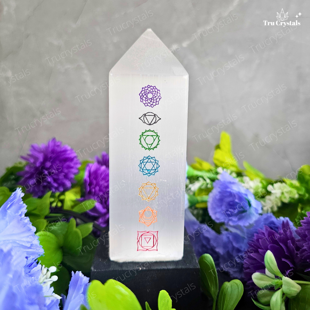 Selenite 7 Chakra Lamp (7 Chakra Engraved)