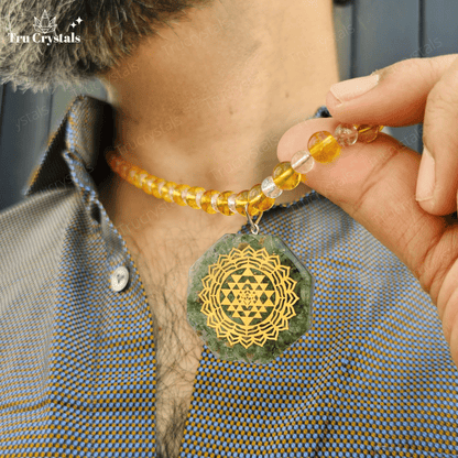 Citrine & Clear Quartz Men's Necklace  – Manifestation, Clarity & Abundance