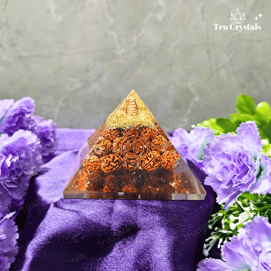 Rudraksha Orgonite Pyramid for Divine Vibrance