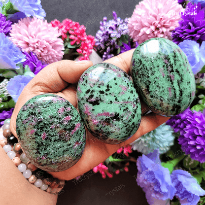 Ruby Zoisite Palm Stone for Happiness and Growth