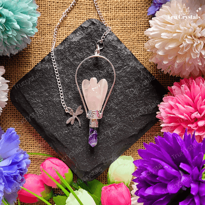 Rose Quartz & Amethyst Angel Pendulum