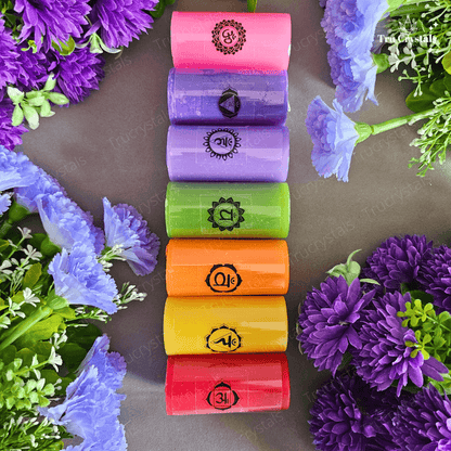 7 Chakra Pillar Candles With Tumbles