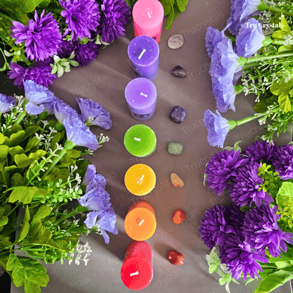 7 Chakra Pillar Candles With Tumbles