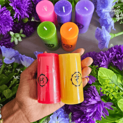 7 Chakra Pillar Candles With Tumbles