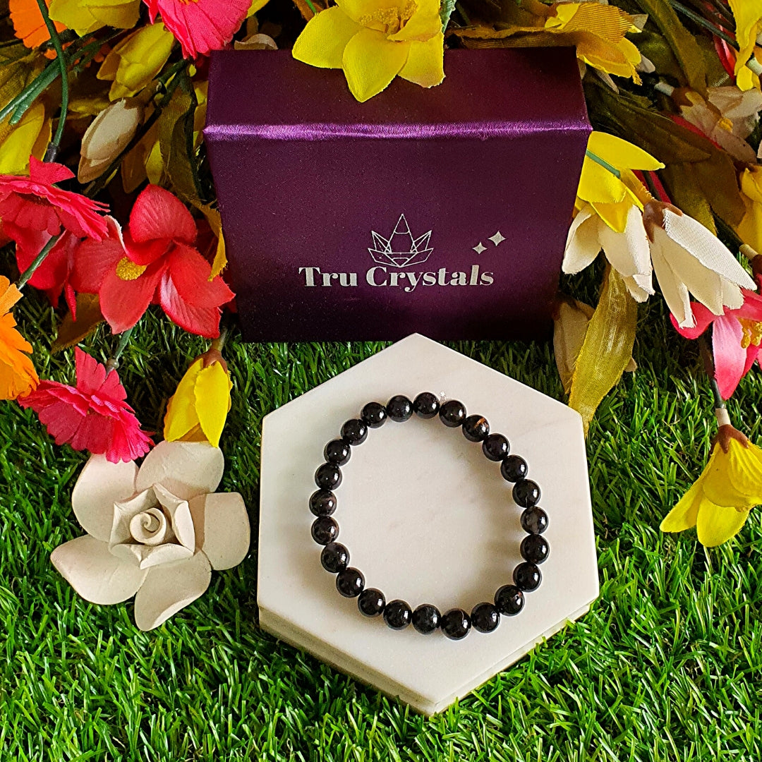Black Tourmaline bracelet – Rounded – 1pc - Moksa