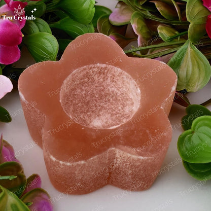 Flower Orange selenite candle holder