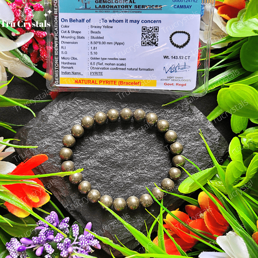 Natural Pyrite Elastic Bracelet Certified  Gemstones  Rahul Gems