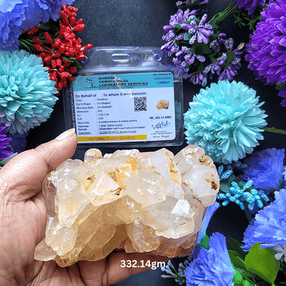 Natural Clear Quartz Cluster (Certified)- 332.14gm