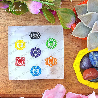 7 chakra Selenite plate (color)