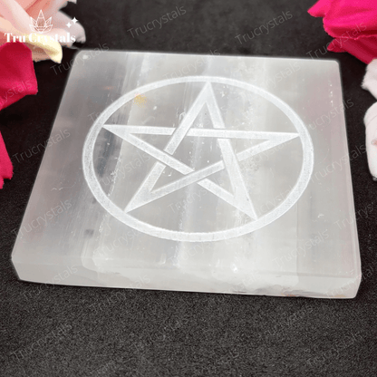 Bracelet Charging Selenite Plate- Pentacle (3x3 Inches)