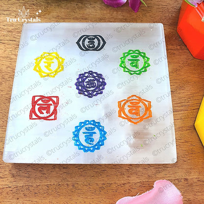 7 chakra Selenite plate (color)