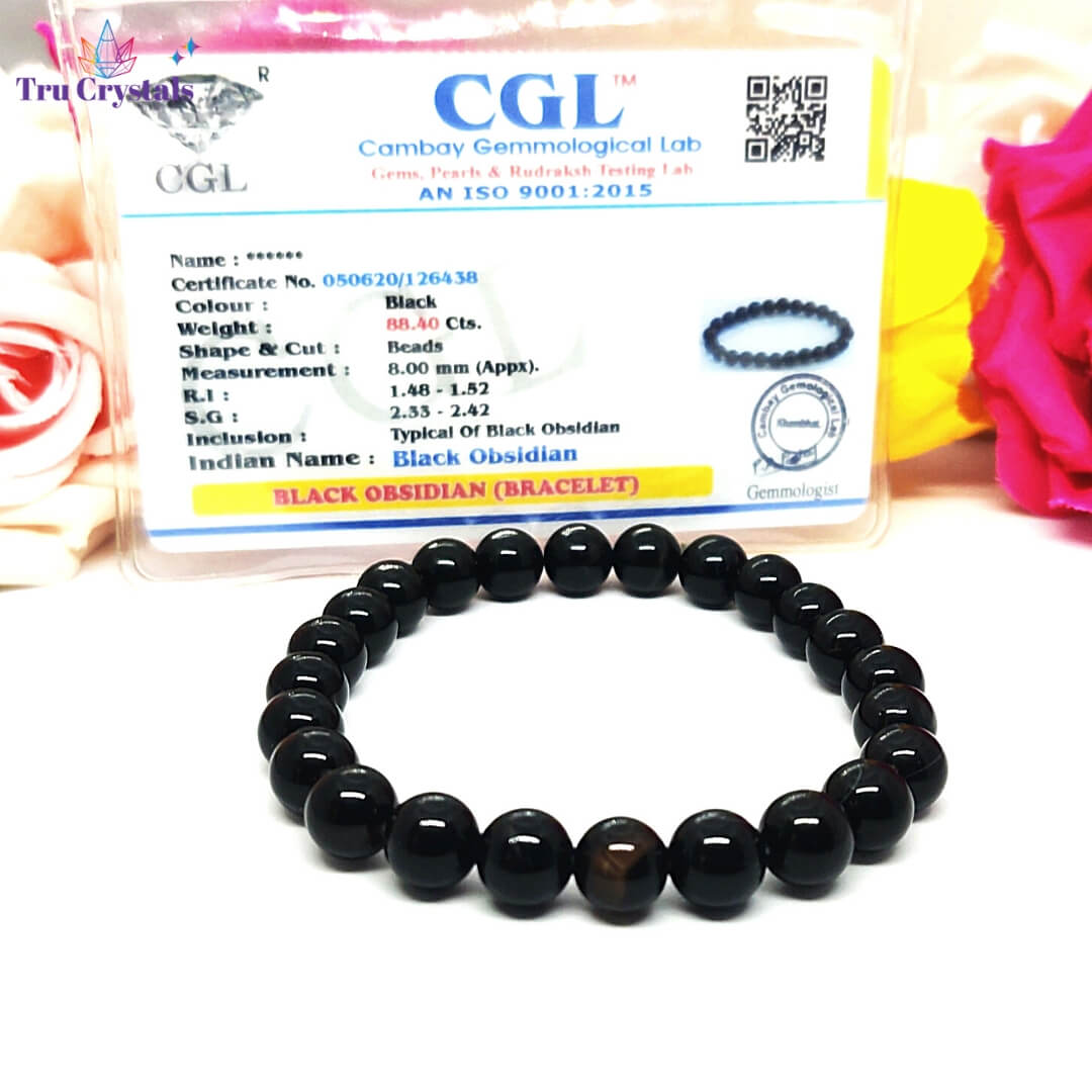 Stone Black Obsidian Bracelet, For Healing, Size: 8 mm at Rs 146/piece in  Khambhat