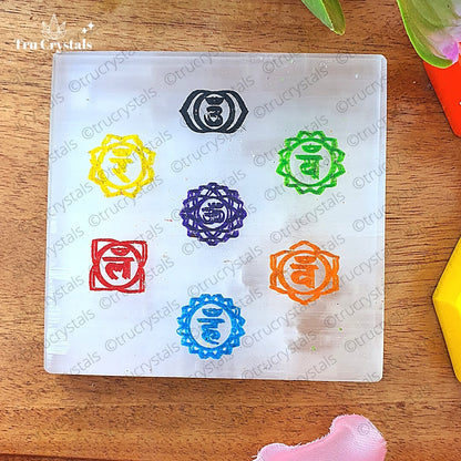 7 chakra Selenite plate (color)