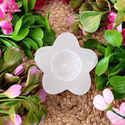 White selenite Flower candle holder